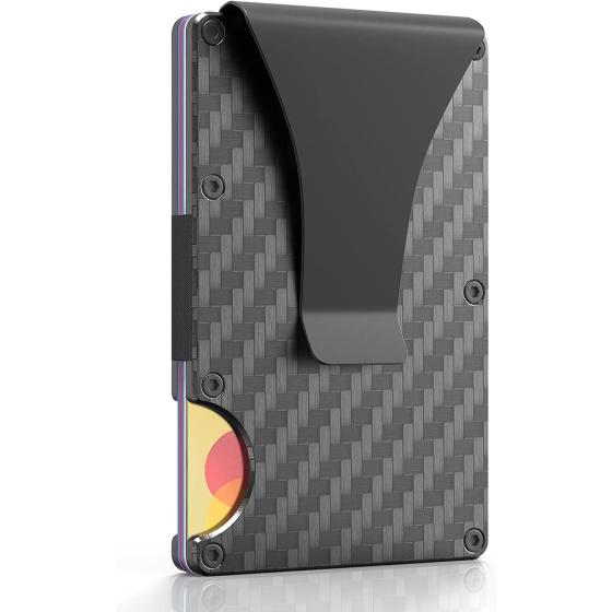 Money Clip for Men-Minimalist Slim Wallet,RFID Blocking Carbon Fiber Wallet with Gift Box,Aluminum Metal Credit Card Holder