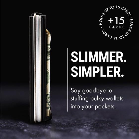 Mountain Voyage Minimalist Wallet for Men - Slim RFID Wallet I Matte Black Credit Card Holder with Money Clip, Quality Aluminum & Rustproof Metal Finishes, Easily Removable Money & Cards, Mens Wallets