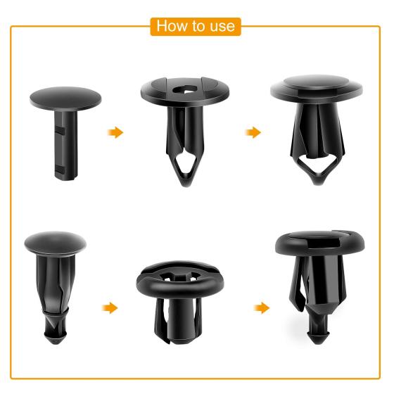GOOACC 120PCS Car Bumper Retainer Clips & Nylon Fasteners Rivet Kit 6mm 7.6mm 8mm 8.8mm 10mm Door Trim Panel Clips Bumper Push Rivet Clips, 1PC Fastener Remover, Black