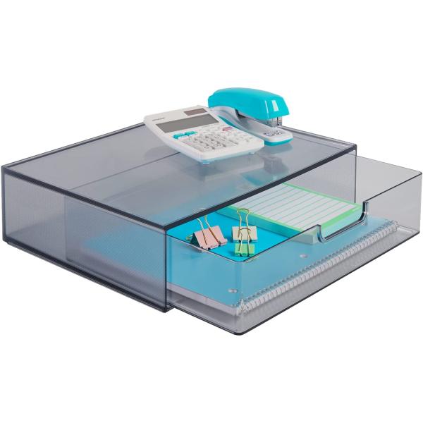 STORi STAX Plastic Stackable Organizer Drawer in Classic Grey | 12.5-inches Wide | Organize Office Desk Accessories and Sort Letter-Size Paper | Made in USA