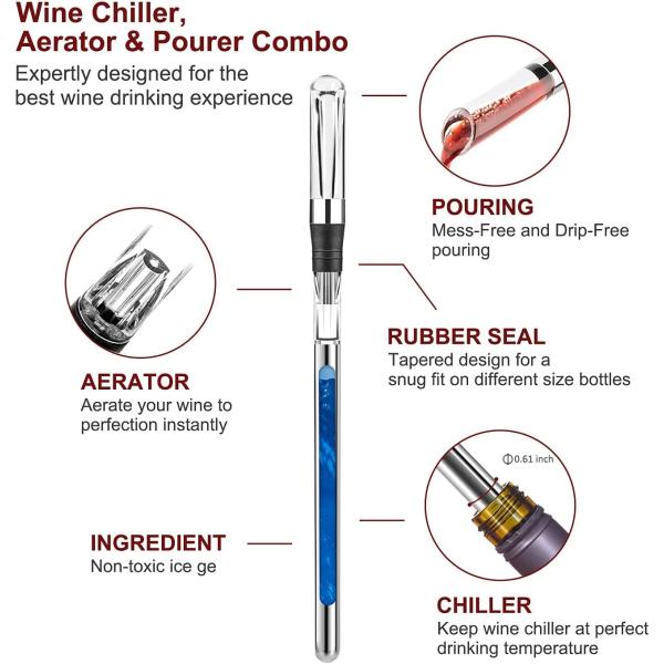 Wine Chiller Stick Wine Aerator, Premium Iceless Wine Chilling Rod, Aerating Pourer and Decanter Spout - Wine Accessories Gifts for Wine Lovers Man Women