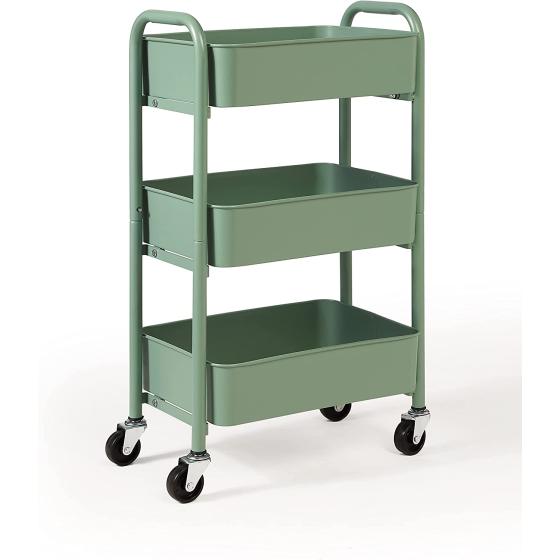 SunnyPoint 3-Tier Delicate Compact Rolling Metal Storage Organizer - Mobile Utility Cart Kitchen/Under Desk Cart with Caster Wheels (Turq, Compact (15.5" X 26.8" X 10.27"))