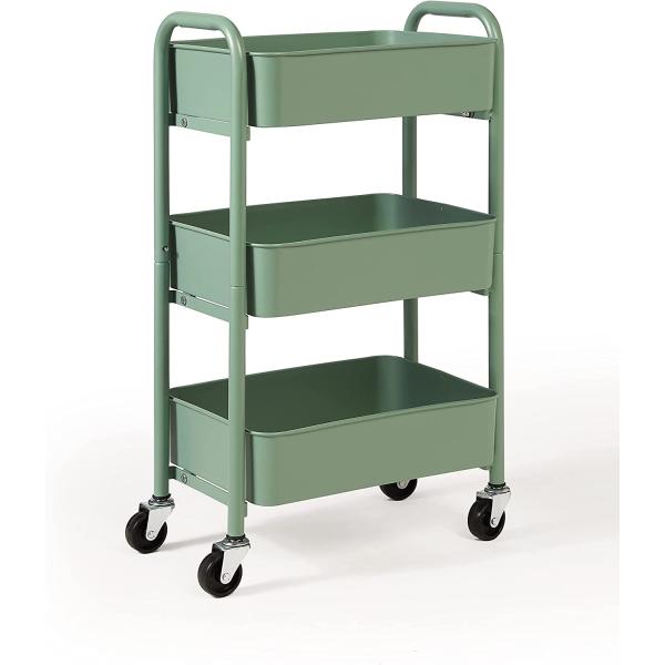 SunnyPoint 3-Tier Delicate Compact Rolling Metal Storage Organizer - Mobile Utility Cart Kitchen/Under Desk Cart with Caster Wheels (Turq, Compact (15.5" X 26.8" X 10.27"))