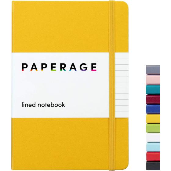 PAPERAGE Lined Journal Notebook, (Yellow), 160 Pages, Medium 5.7 inches x 8 inches - 100 GSM Thick Paper, Hardcover