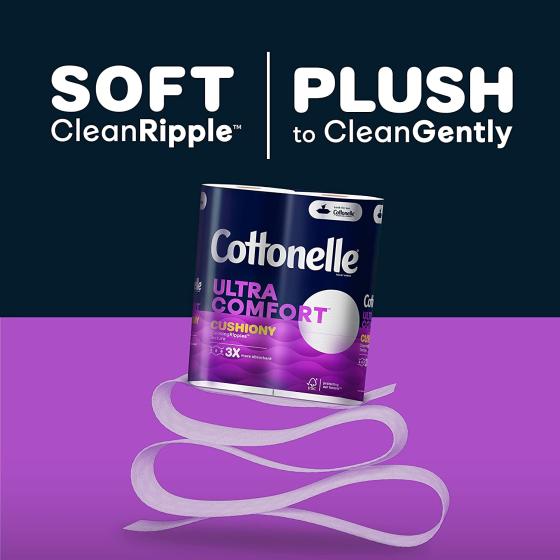 Cottonelle Ultra Comfort Toilet Paper with Cushiony CleaningRipples Texture, 24 Family Mega Rolls (24 Family Mega Rolls = 108 Regular Rolls) (4 Packs of 6), 325 Sheets per Roll, Packaging May Vary