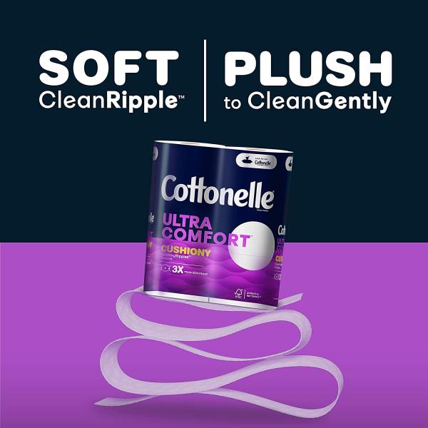 Cottonelle Ultra Comfort Toilet Paper with Cushiony CleaningRipples Texture, 24 Family Mega Rolls (24 Family Mega Rolls = 108 Regular Rolls) (4 Packs of 6), 325 Sheets per Roll, Packaging May Vary