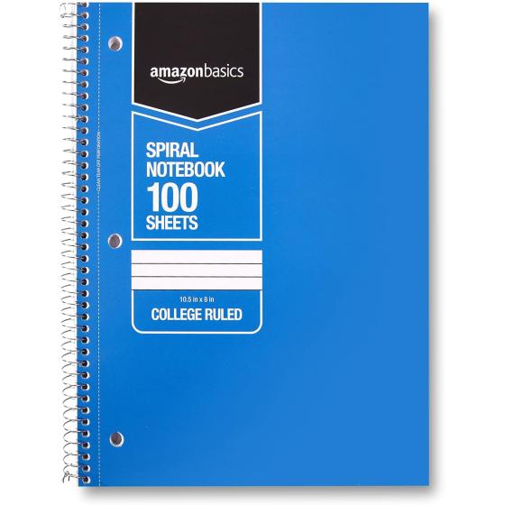 Amazon Basics College Ruled Wirebound Spiral Notebook, 100 Sheets - 5-Pack, Assorted Solid Colors