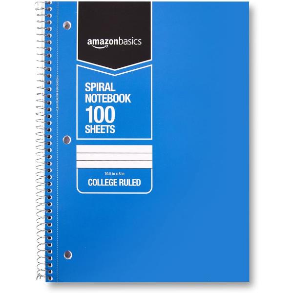 Amazon Basics College Ruled Wirebound Spiral Notebook, 100 Sheets - 5-Pack, Assorted Solid Colors
