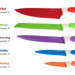 EATNEAT 12-Piece Colorful Kitchen Knife Set - 5 Colored Stainless Steel Knives with Sheaths, Cutting Board, and a Sharpener - Razor Sharp Cutting Tools that are Kitchen Essentials for New Home