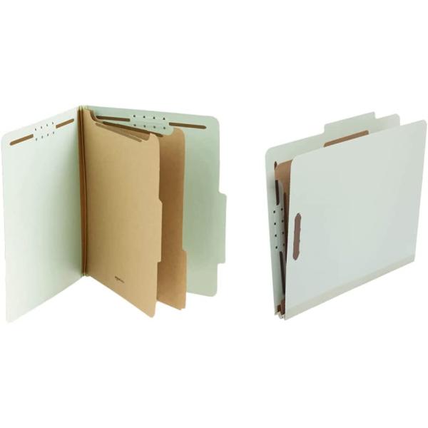 Amazon Basics 10-Pack Letter Size Pressboard Classification File Folders with Fasteners, Dividers, 2” Expansion - Green
