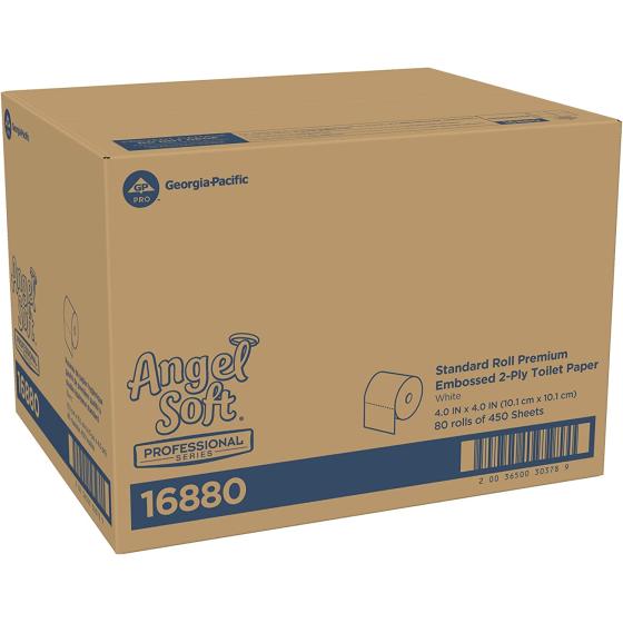 Georgia-Pacific Angel Soft ps 16880 White 2-Ply Premium Embossed Bathroom Tissue, 4.05" Length x 4.0" Width (Case of 80 Rolls, 450 Sheets Per Roll)